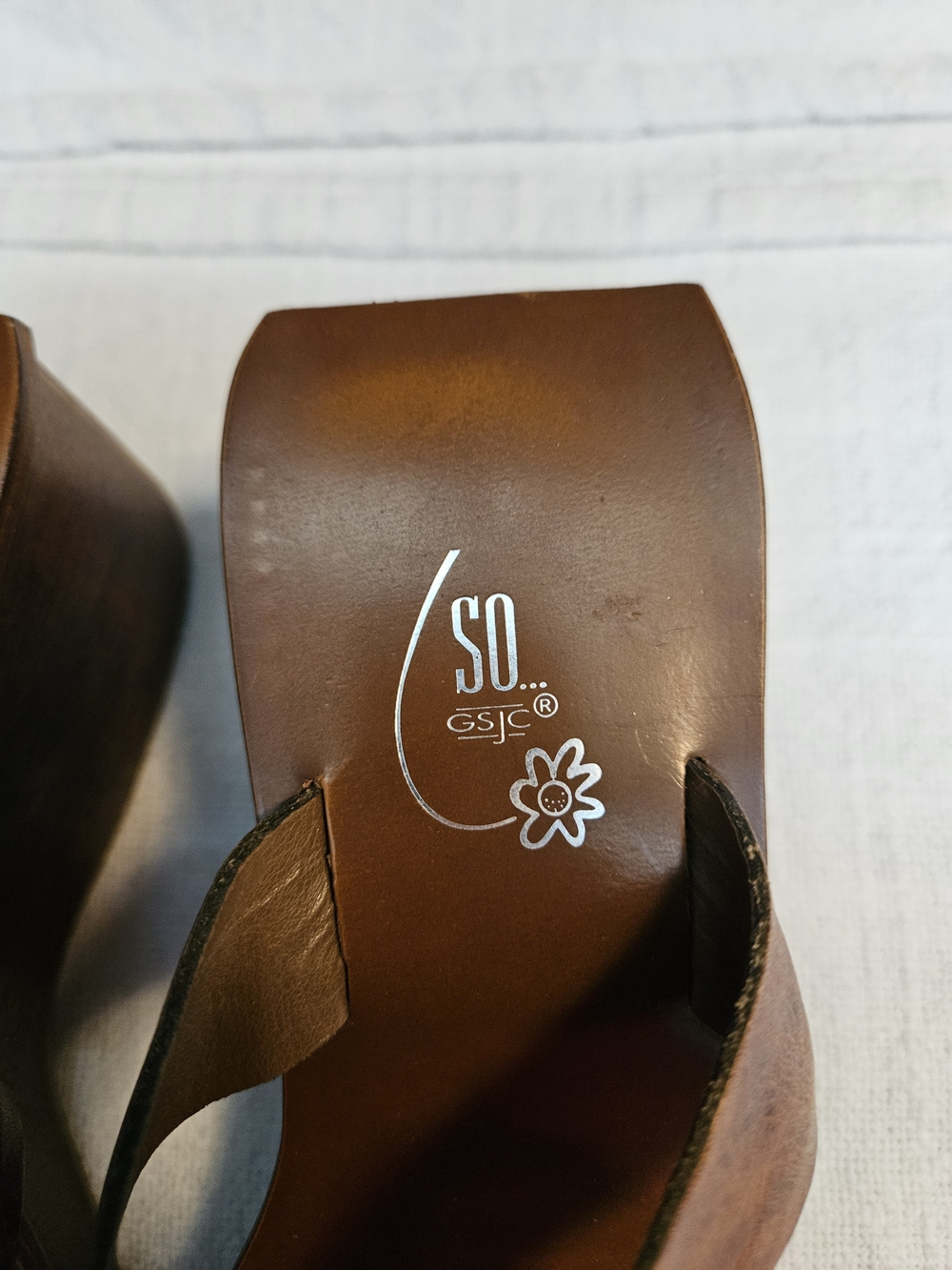 Brown Leather Women's Slide Sandals